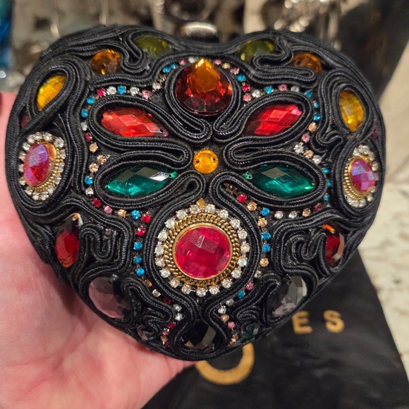 Mary Frances Handbags - Mary Frances Black and Multi Color Heart Shaped Clutch
